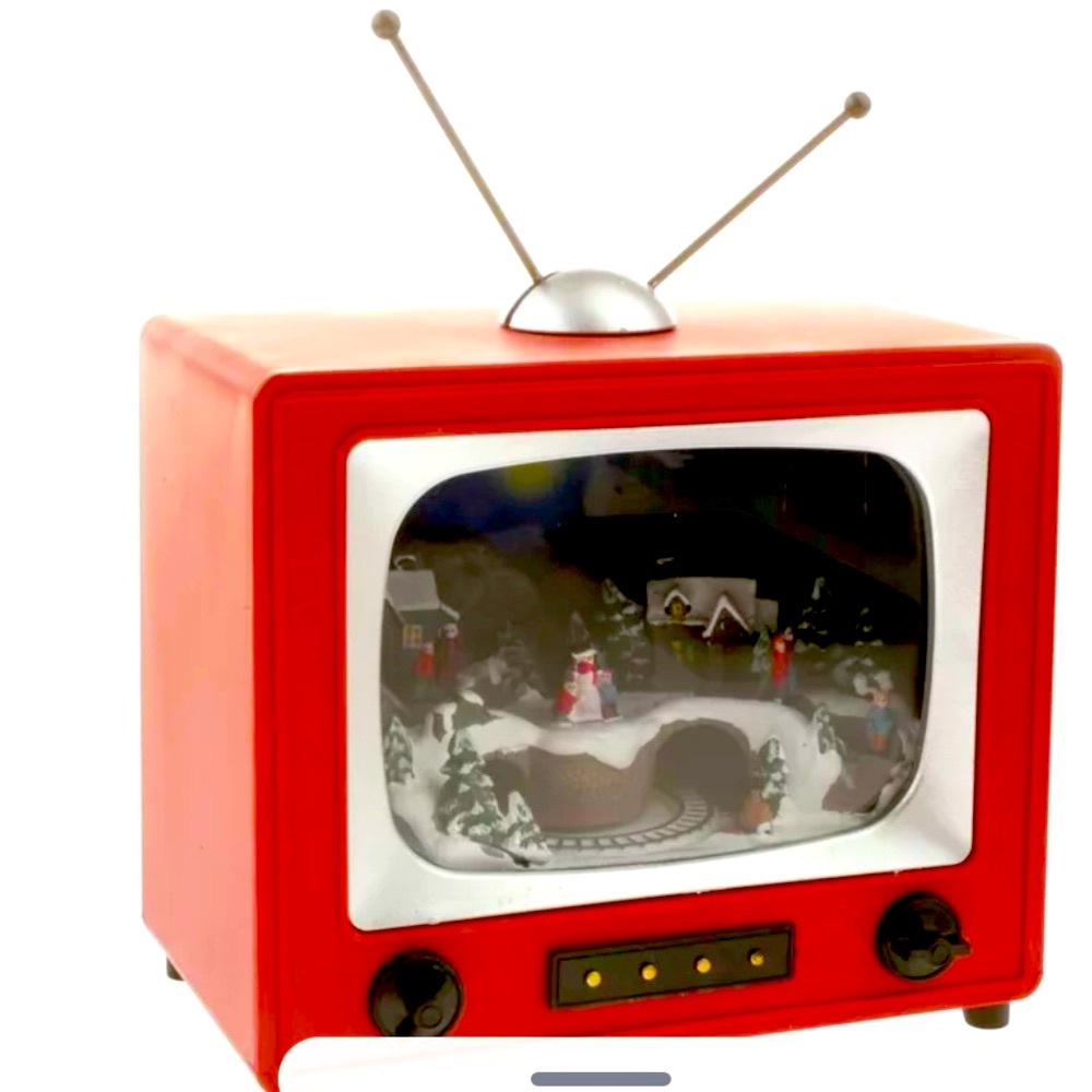 Holiday Village Train Vintage TV Display With Music & Color Changing Lights New
